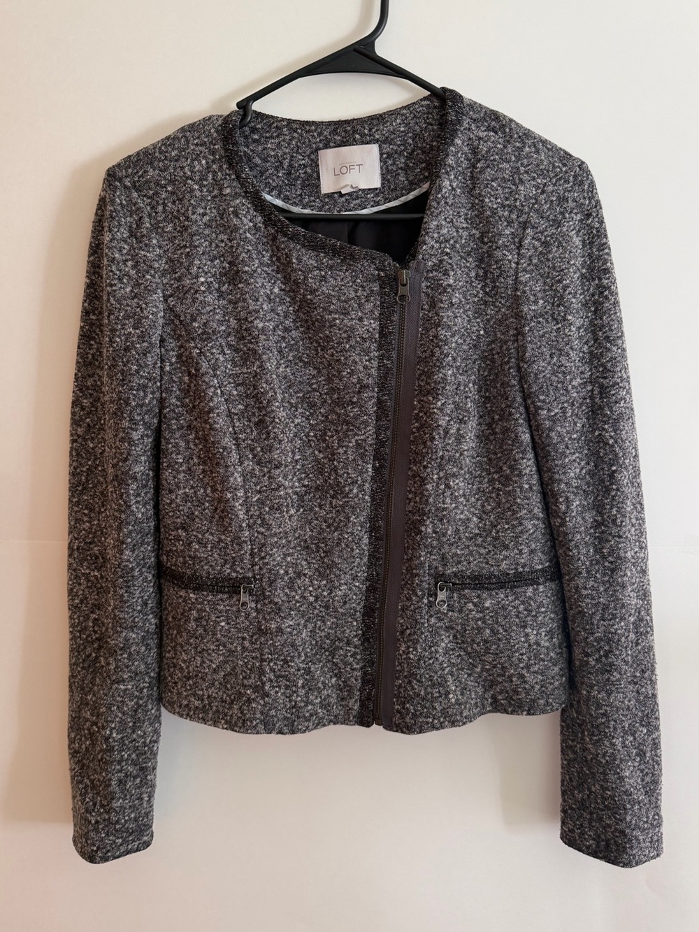 LOFT Women’s Charcoal Tweed Zip-Front Blazer
